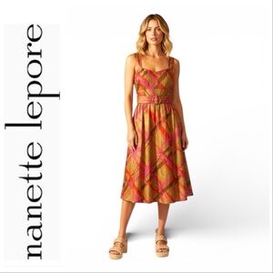 NANETTE LEPORE VTG Silk Sleeveless Cocktail Dress Pink Red and Golden Ocher SZ 4